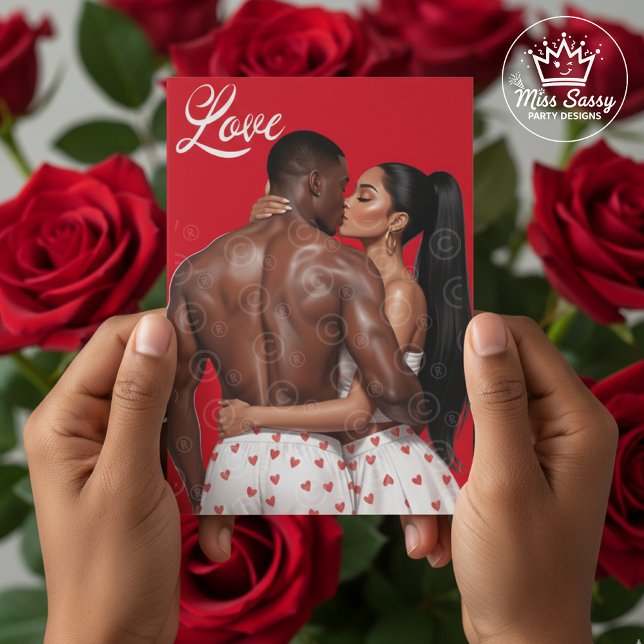 Romantic Black Couple Valentine’s Day Card (Celebrate love with a Black couple in a tender embrace, perfect for Valentine’s or anniversaries.)