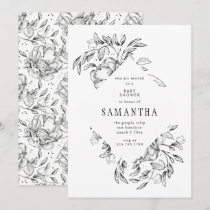 Romantic Black Floral Baby Shower Invitation