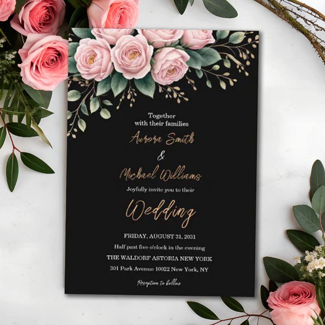 Romantic Black Floral Dark Fall Flowers Wedding Invitation (Creator Uploaded)