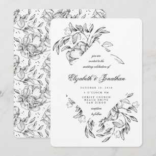 Romantic Black Floral Sketch Wedding Invitation