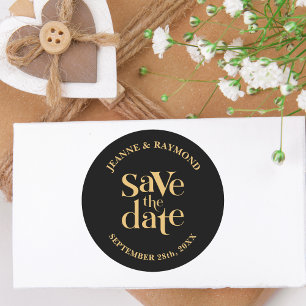 Romantic Black Gold Custom Save the Date Wedding Classic Round Sticker