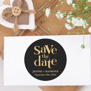 Romantic Black Gold Custom Wedding Save the Date Classic Round Sticker