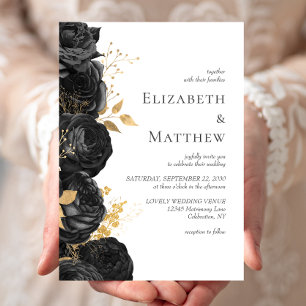 Romantic Black Gold Floral Wedding Invitation