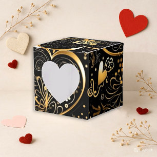 Romantic Black Gold Heart Valentine Favour Box