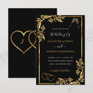 Romantic Black Gold Wedding Invitation Template