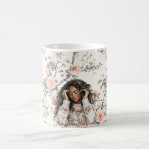 Romantic Black Lady Peach Roses Floral Coffee Mug