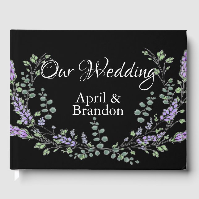 Romantic Black Lavender Eucalyptus watercolor  Guest Book (Front)