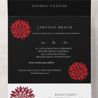 Romantic black -Navy Monogram Wedding All In One Invitation