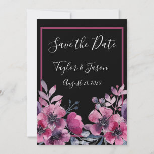 Romantic Black & Pink Floral Script Wedding Save The Date