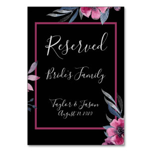 Romantic Black & Pink Floral Script Wedding Table Number