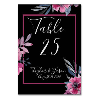 Romantic Black & Pink Floral Script Wedding Table Number