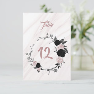 Romantic black & pink floral wreath table number