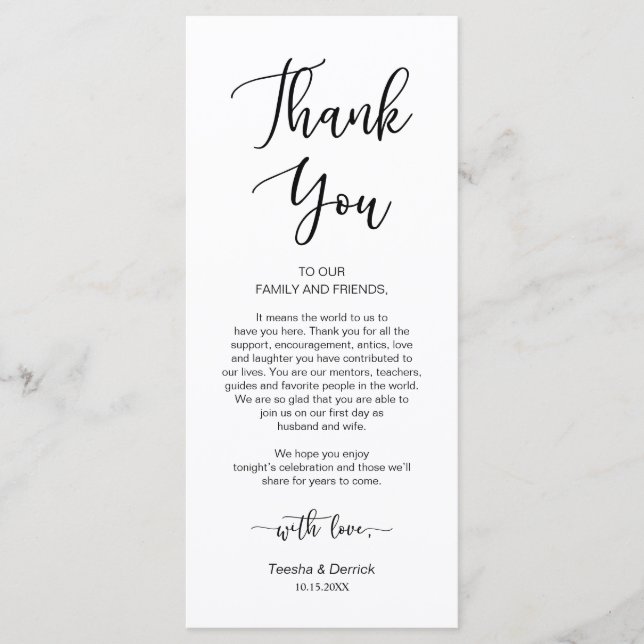 Romantic Black, Place Setting Thank You Card (Front)