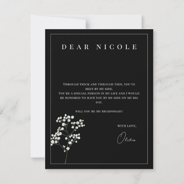 Romantic Black Rose Bridesmaid Proposal Card (Back)