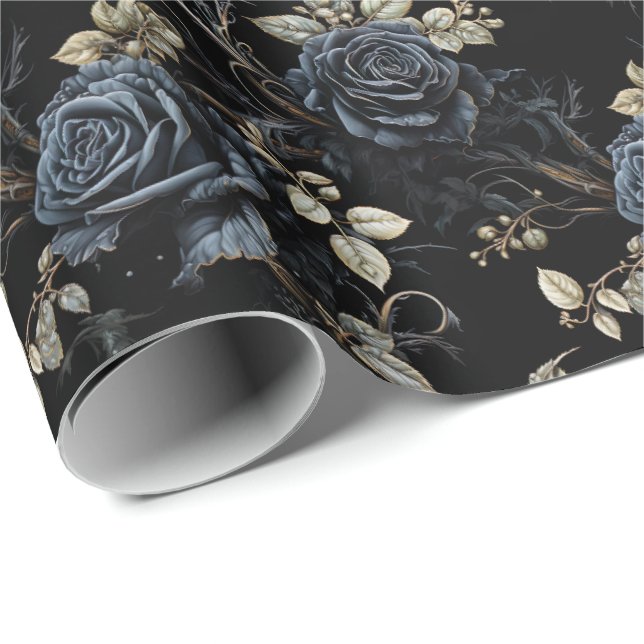 Romantic Black Roses Gothic Wedding Wrapping Paper (Roll Corner)