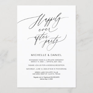 Romantic Black Script, Wedding Elopement Invitation