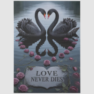 Romantic Black Swans Heart Reflection with Text Tissue Paper