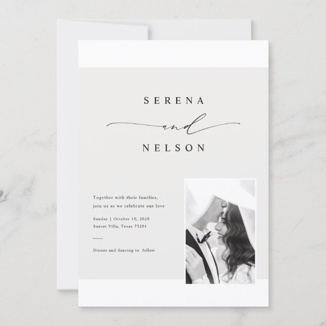 Romantic Black Tie Photo Wedding Invitation (Front)