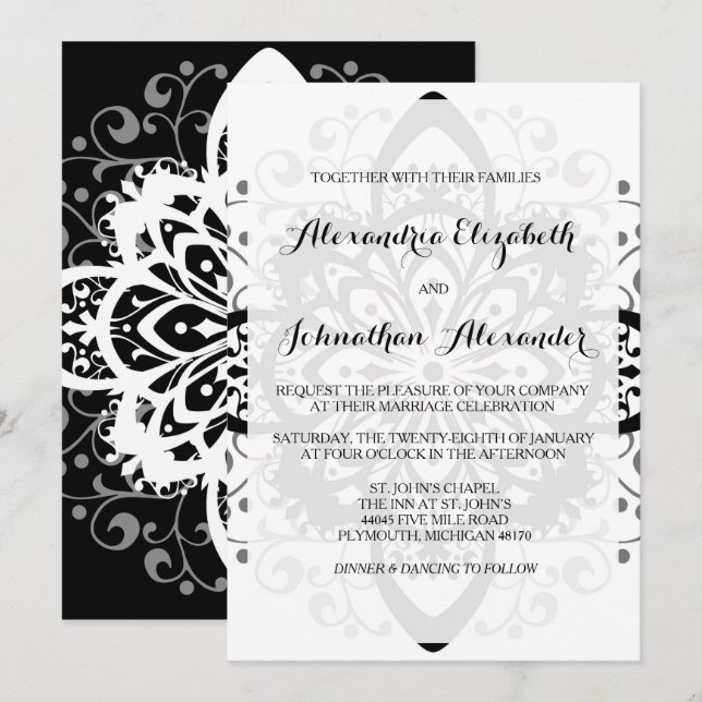 Romantic Black Tie Wedding Invitations (Front/Back)