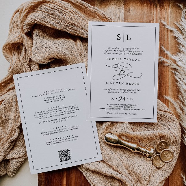 Romantic Black Traditional All In One Wedding Invitation (Romantic Black Traditional All In One Wedding Invitation)