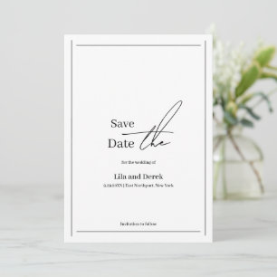 Romantic Black White Border Frame Script Save The Date