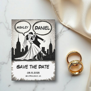 Romantic Black & White Comic Book Elegant Wedding Save The Date