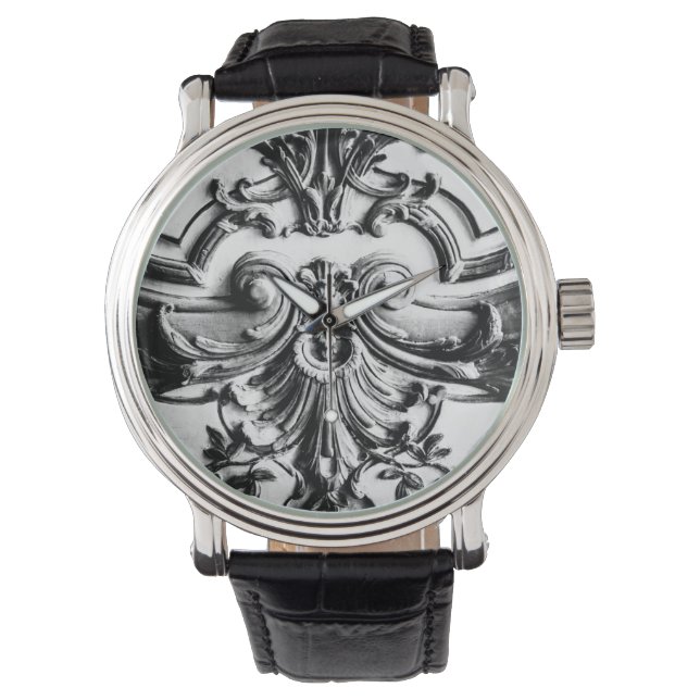 Romantic Black & White Fleur de Lis - Versailles Watch (Front)