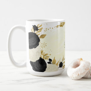 Romantic black &white flowers gold wedding coffee mug