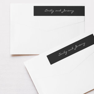 Romantic Black White Modern Calligraphy Wedding Wrap Around Label