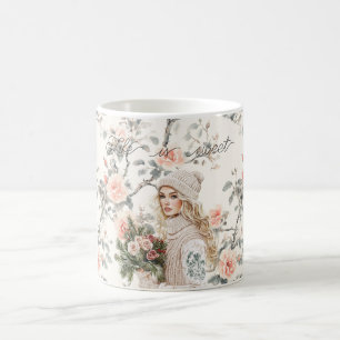 Romantic Blond Hair Lady Peach Roses Floral Coffee Mug