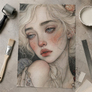 Romantic Blonde Woman Portrait Decoupage Art Tissue Paper