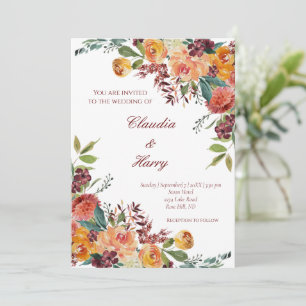 Romantic bloom floral colourful wedding invitation