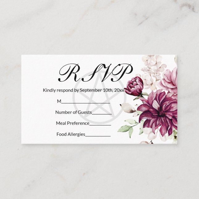 Romantic Bloom Floral Peony Pentacle RSVP Business Card (Front)