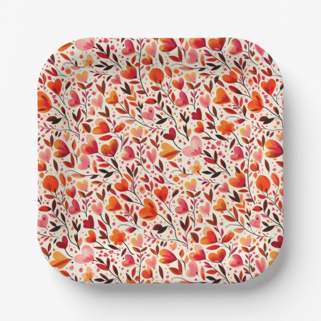 Romantic Bloom: Valentine's Day Paper Plate (Front)