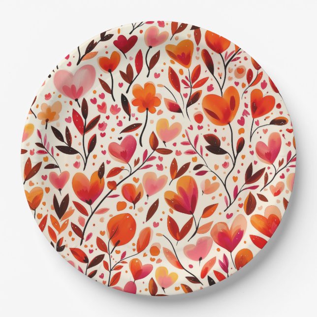 Romantic Bloom: Valentine's Day Paper Plate (Front)