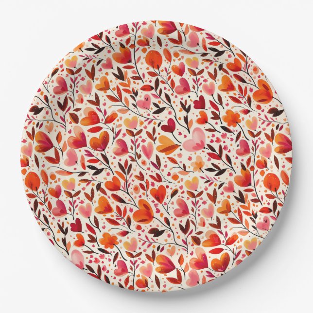 Romantic Bloom: Valentine's Day Paper Plate (Front)