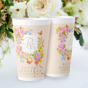 Romantic Blooming Garden Monogram Beige Latte Mug