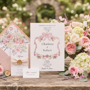 Romantic Blooms Around Crest Botanical Wedding Invitation