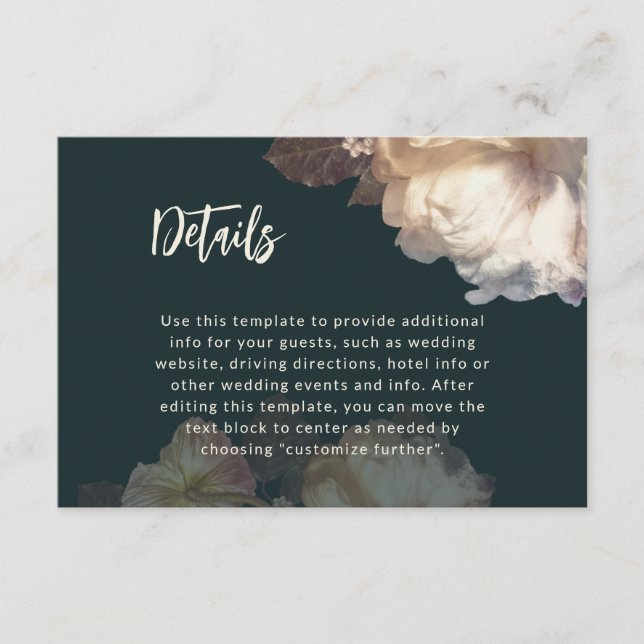 Romantic Blooms Elegant Floral Wedding Details Enclosure Card (Front)
