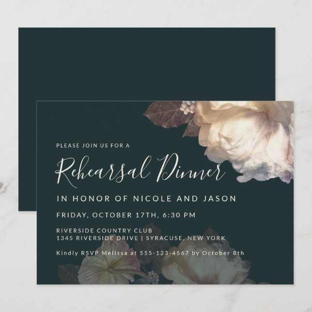 Romantic Blooms Elegant Rehearsal Dinner Invitation (Front/Back)