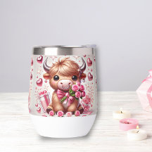 Romantic Blooms Highland Cow Stemless Wine Tumbler