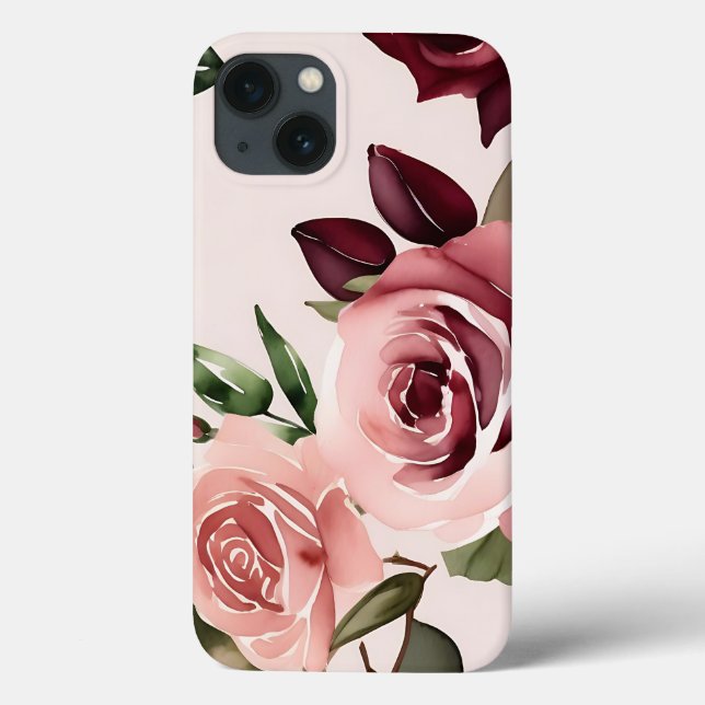 Romantic Blooms Watercolor Roses Burgundy Case-Mate iPhone Case (Back)