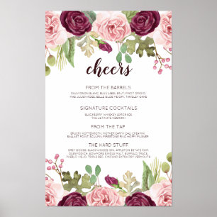 Romantic Blooms Wedding Bar Menu Poster