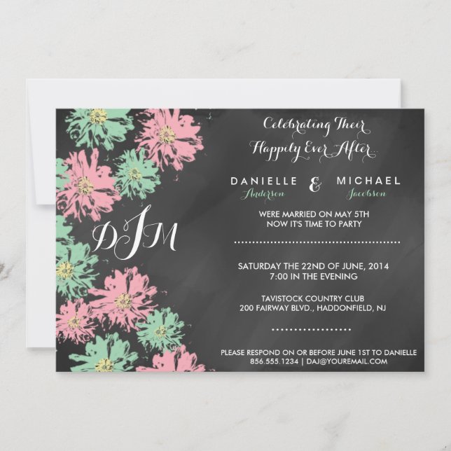 Romantic Blossom Chalkboard Post Wedding Invite (Front)