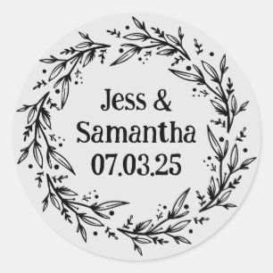 Romantic Blossoming Black Floral Wreath Decor Classic Round Sticker