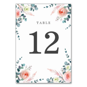 Romantic Blossoms Blush Pink and White Floral Table Number