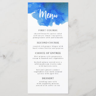 Romantic Blue airy watercolor. Simple Navy Wedding Menu