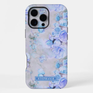 Romantic Blue and Grey Name Floral iPhone 16 Pro Max Case