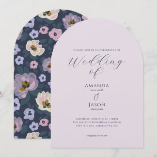 Romantic blue and purple floral garden wedding invitation