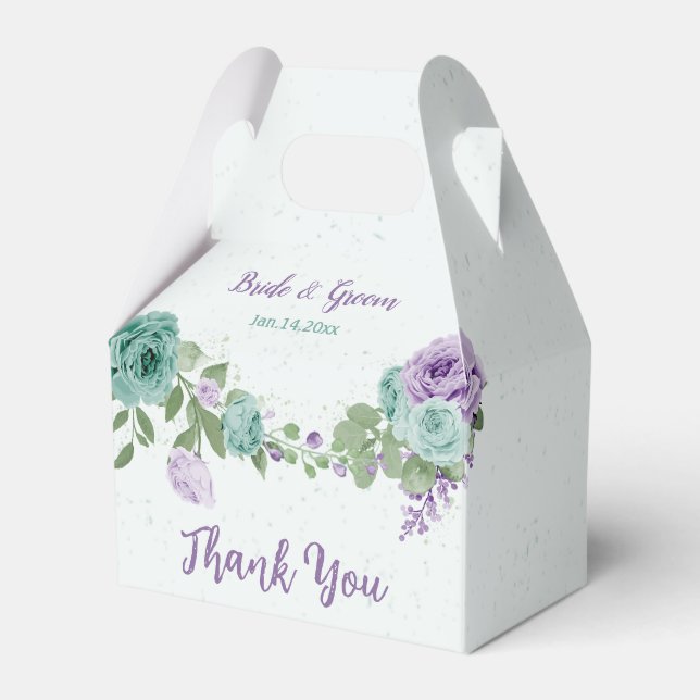 romantic blue and purple flowers greenery wedding favour box (Front Side)